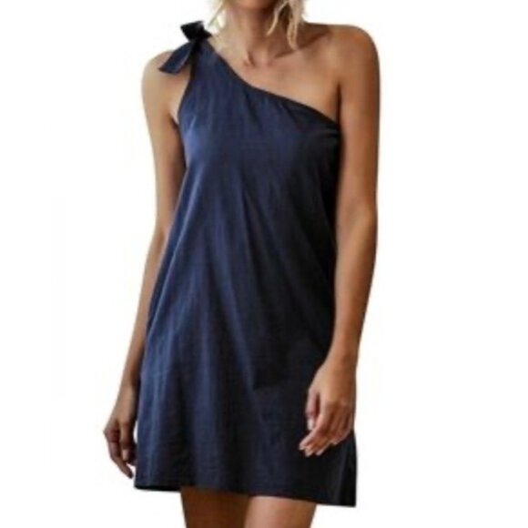 J. CREW Women’s Size XXL One-Shoulder Linen Shift Dress Navy Blue NWT - Picture 6 of 14